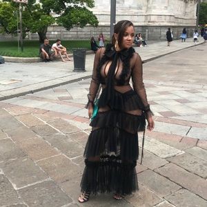 Long sleeved lace dress.